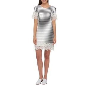 Tommy Hilfiger Black and White Stripe Lace Trim Shift Dress Size XL